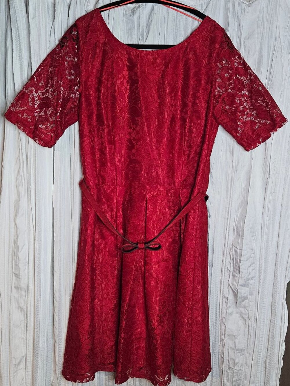 Danny and Nicole Size 16 Red Lace Fit and Flare Dress Belted Holiday Party